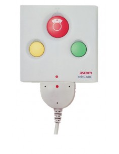 Unité d'appel et d'annulation + prise, 1 bouton rouge avec symbole infirmière + 1 voyant, 1 bouton vert + 1 voyant, 1 bouton jau 2